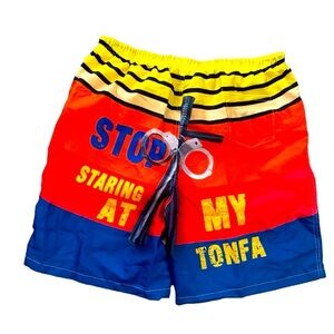 Novelty Police Theme Graphic Swim Shorts Men's L & XL